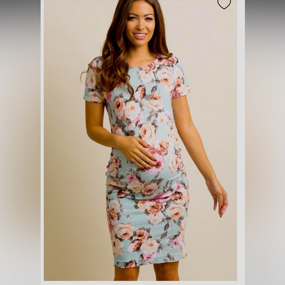 PinkBlush Light Blue Rose Floral Fitted
Maternity Dress Size Medium
